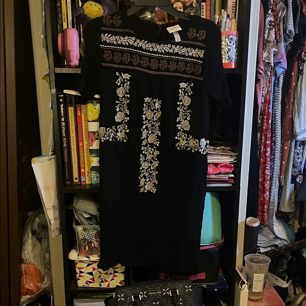 Knox Rose Black Dress with White and Gold Embroidery